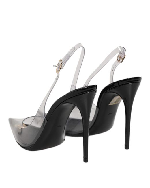 Dolce & Gabbana White Black Leather Clear Pvc Slingback Pumps Shoes