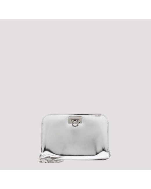 Ferragamo White Silver Mirror Calf Leather Wanda Mini Bag
