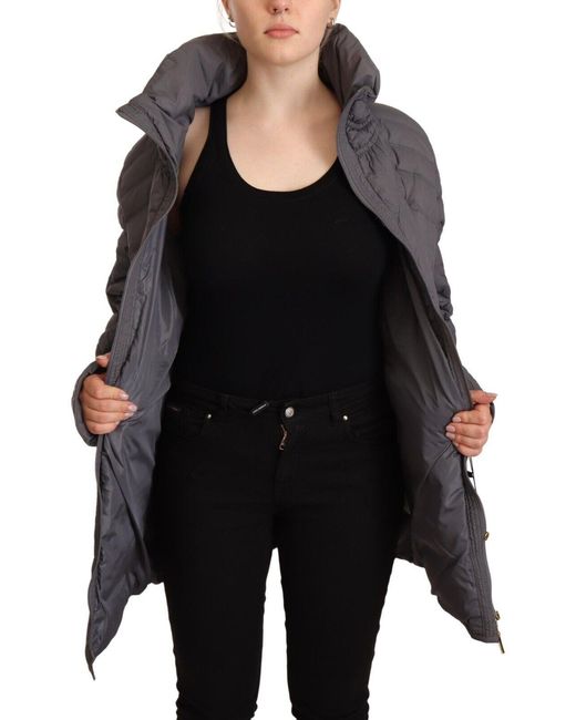 Rocco Barocco Black Gray Quilted Long Sleeves Logo Patch Full Zip Jacket