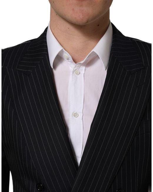 Dolce & Gabbana Black Stripes Wool Double Breasted Jacket for men