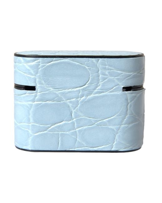 Dolce & Gabbana Blue Leather Metal Logo Plaque Airpods Case