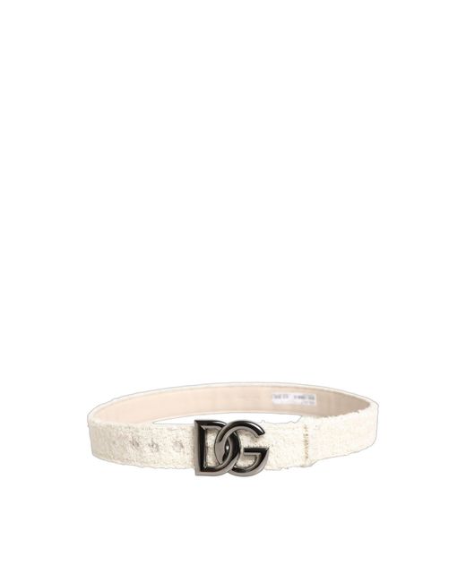 Dolce & Gabbana White Cotton Fleece Dg Logo Metal Buckle Belt