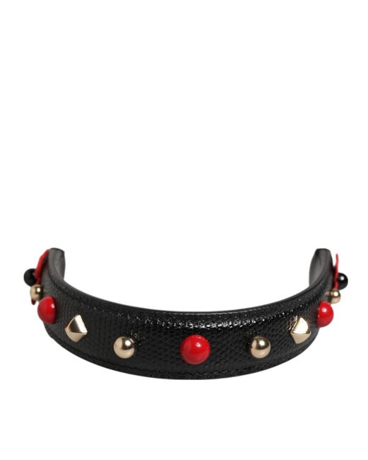 Dolce & Gabbana Black Embellished Leather Bag Handle Shoulder Strap