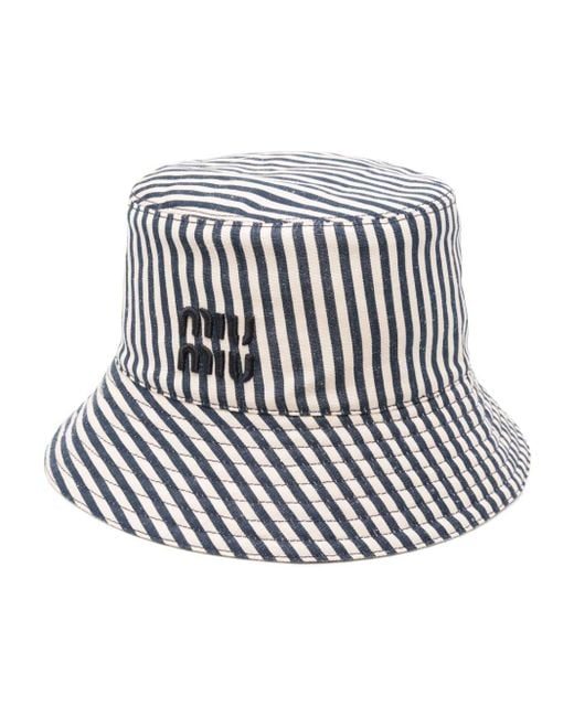 miu miu バケットハット M 青と白のストライプ Miu Miu Striped Bucket Hat in White | Lyst