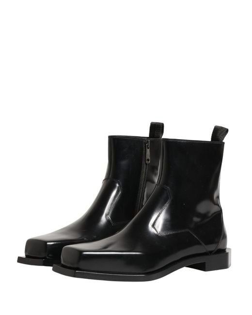 Dolce & Gabbana Black Leather Zip Closure Ankle Boots Shoes for men
