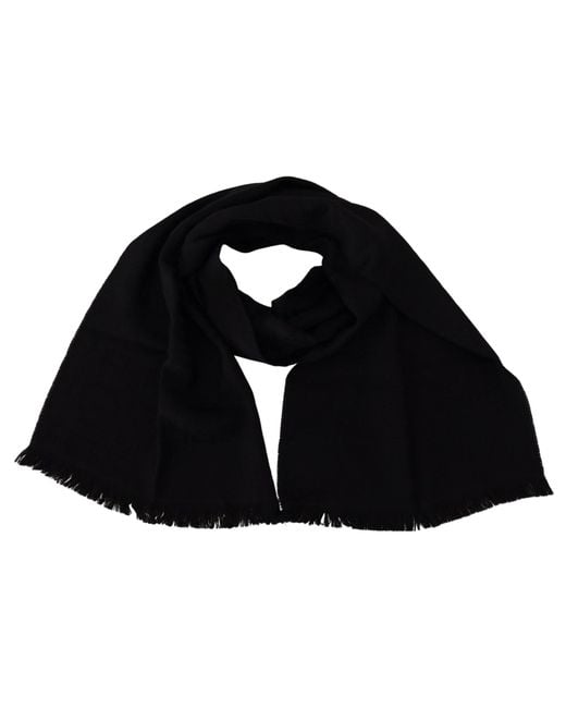 Gianfranco Ferré Black Wool Neck Wrap Shawl Fringes Scarf