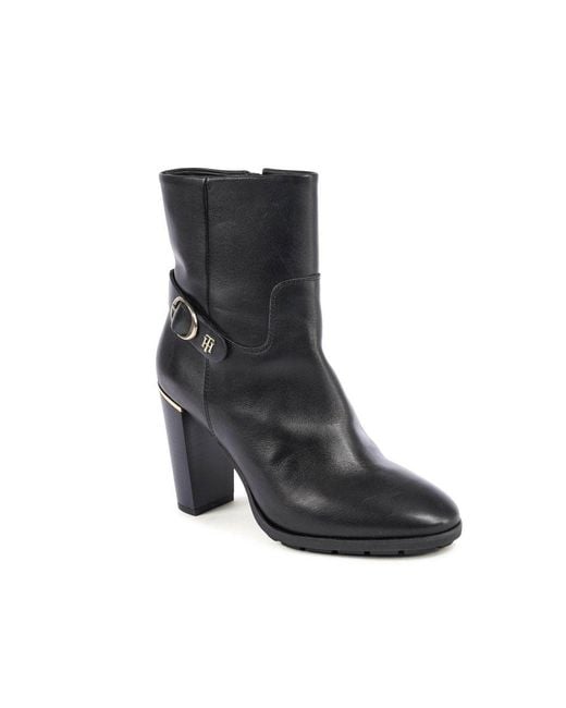 Tommy Hilfiger Black Ankle Boots Buckle Accent