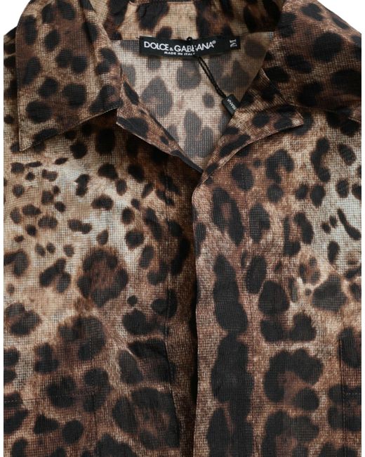 Dolce & Gabbana Brown Leopard Button Down Casual Shirt for men