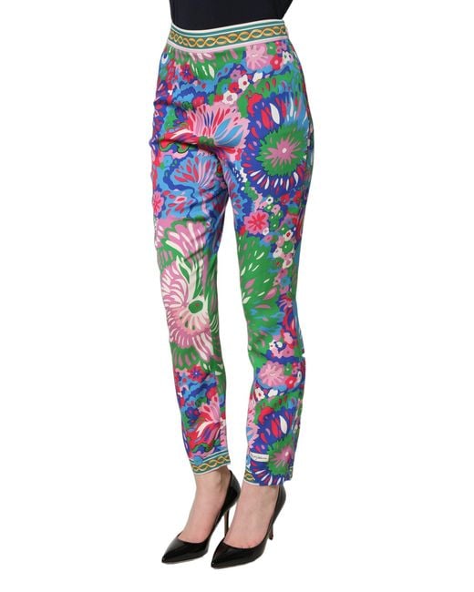 Dolce & Gabbana Blue Multicolor Floral Stretch Jersey Leggings Pants