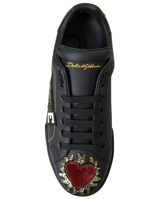 Dolce & Gabbana Black Leather Multicolor Detail Sneakers for men