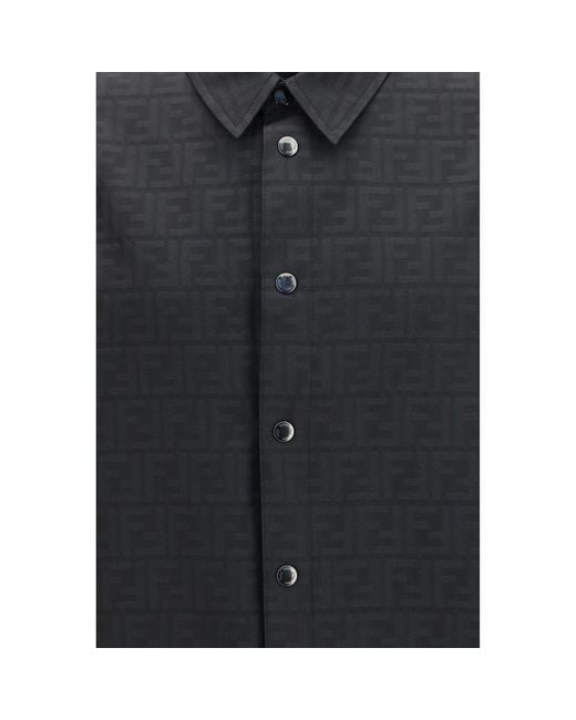 Fendi Blue Black Polyester Pattern Shirt for men