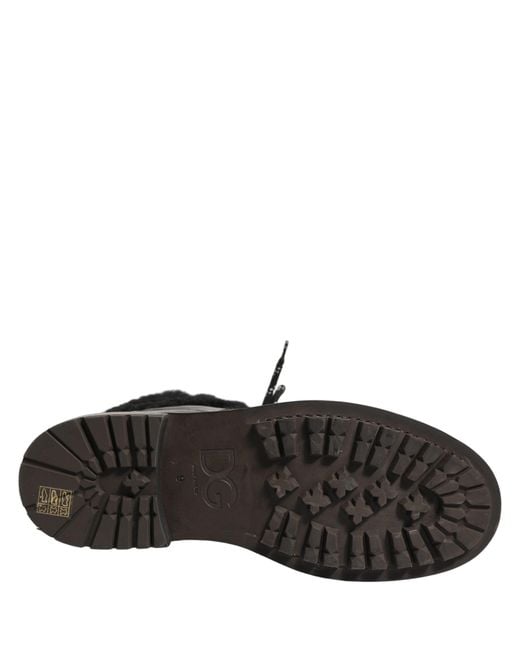 Dolce & Gabbana Black Trekking Fur Lace Leather Boots Shoes for men