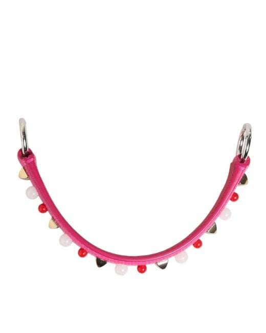 Dolce & Gabbana Pink Embellished Leather Bag Handle Shoulder Strap