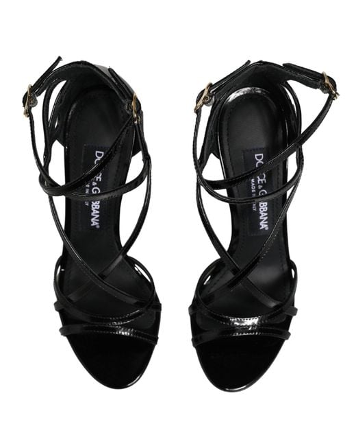 Dolce & Gabbana Black Leather Stiletto Heel Sandals Shoes