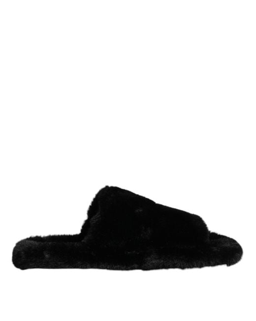 Dolce & Gabbana Black Polyester Velvet Slides Slipper Shoes for men
