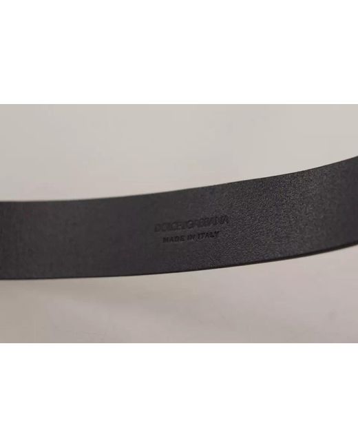 Dolce & Gabbana Black Calf Leather Logo Engraved Metal Buckle Belt for men