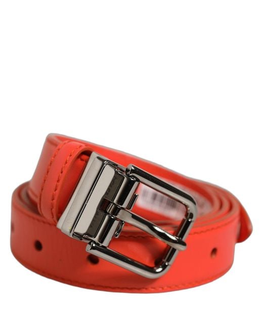 Dolce & Gabbana Red Leather Silver Metal Buckle Cintura Belt