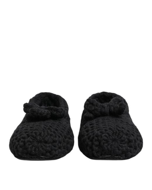 Dolce & Gabbana Black Knit Bow Flat Slippers