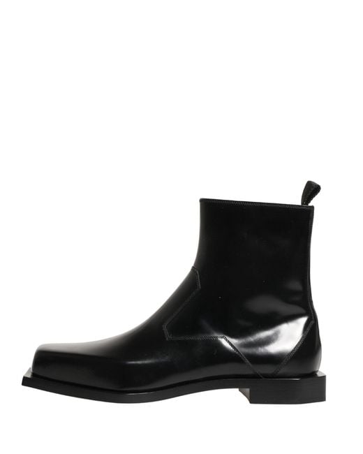 Dolce & Gabbana Black Leather Zip Closure Ankle Boots Shoes for men
