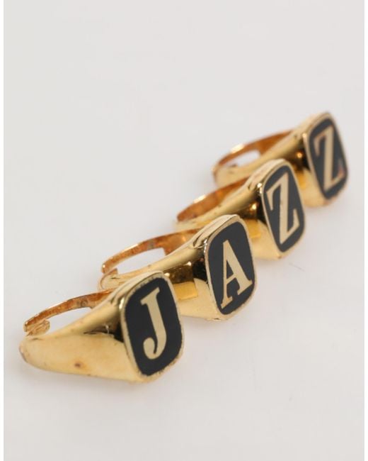 Dolce & Gabbana Natural Tone Brass Jazz Letter Set 4 Pieces Adjustable Ring for men