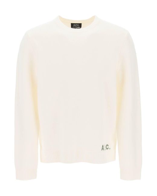A.P.C. White 'edward' Sweater With Logo Inlay for men