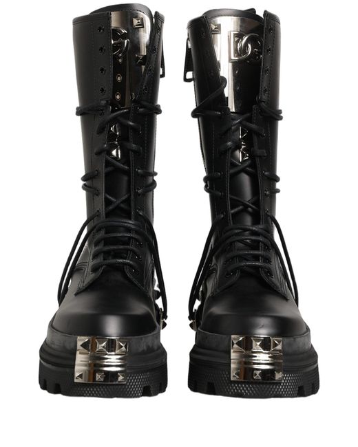 Dolce & Gabbana Black Stud Platform Combat High Boots Shoes for men