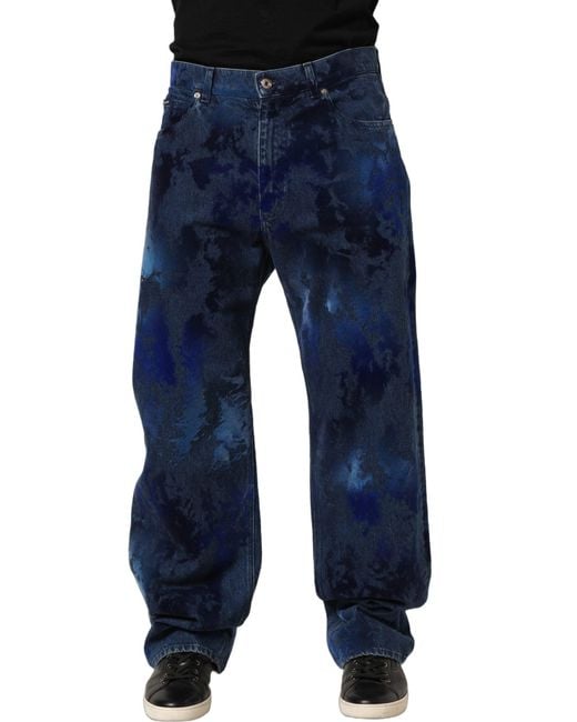 Dolce & Gabbana Blue Tie Dye Cotton Men Straight Denim Jeans for men