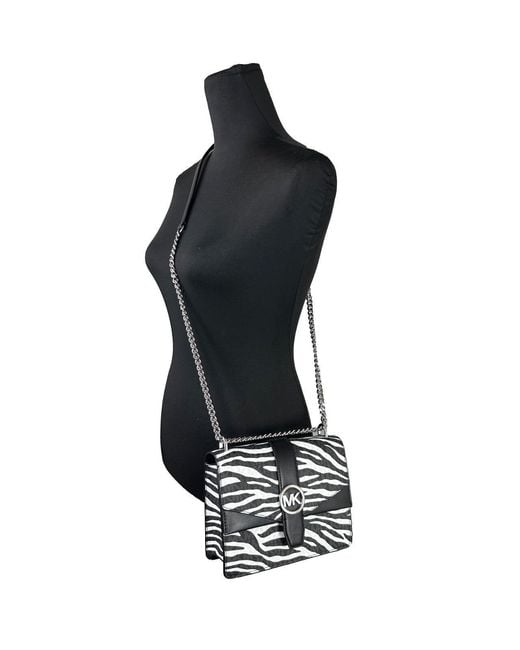 Michael Kors Greenwich Small Print Logo Crossbody Tote Chain Bag Black/white $498