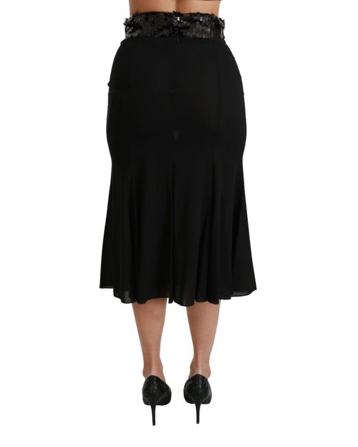 Dolce & Gabbana Black High Waist Mermaid Midi Silk Skirt