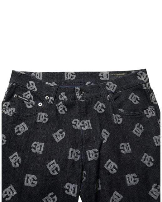 Dolce & Gabbana Black Dg Monogram Cotton Skinny Denim Jeans for men