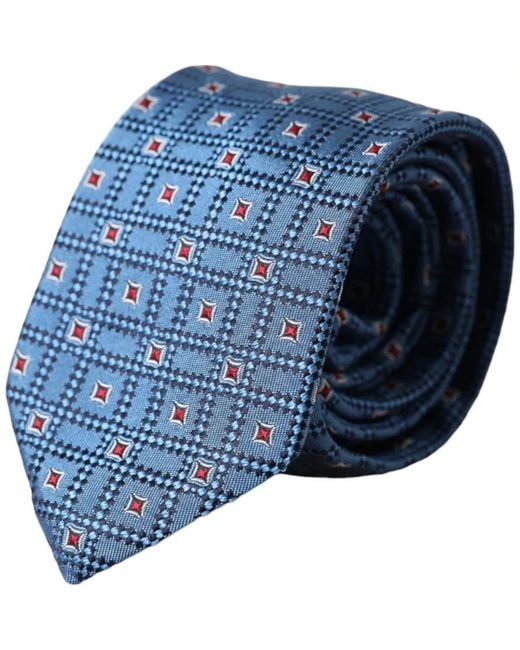 Dolce & Gabbana Blue Geometric Pattern Silk Necktie for men