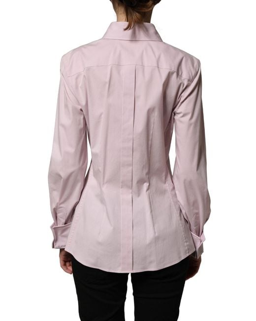 Dolce & Gabbana Pink Cotton Long Sleeves Collared Shirt Top