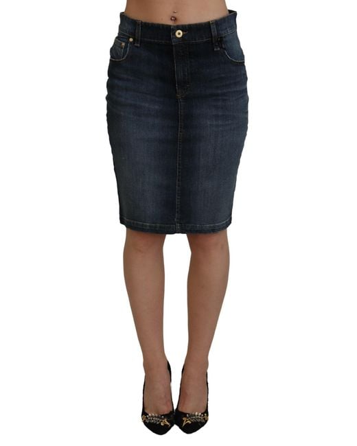 Fiorucci Black Chic Mid Waist Dark Denim Skirt
