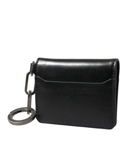 Dolce & Gabbana Black Leather Bifold Logo Card Holder Keyring Wallet for men