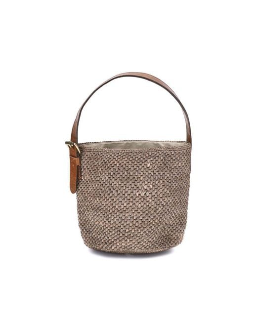 IBELIV Brown Raffia Lova Bucket Bag