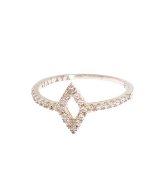 Nialaya Black Silver Rhombus S Clear Cz 925 Silver Ring