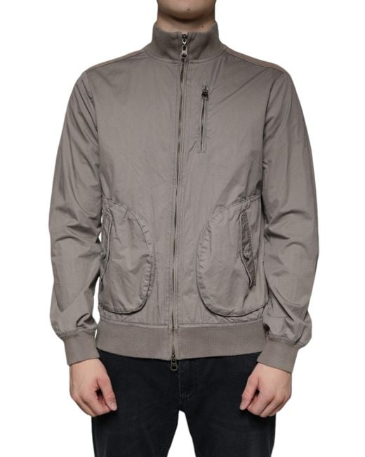 Armani Jeans Gray Cotton Full Zip Bomber Logo Jacket for men
