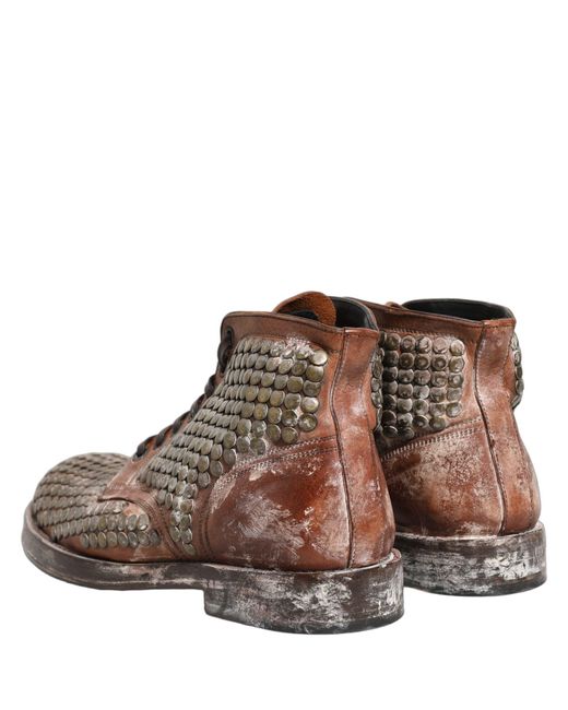 Dolce & Gabbana Brown Leather Runway Studs Ankle Boots Shoes for men