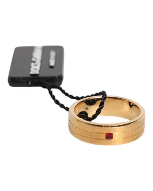 Dolce & Gabbana Metallic Gold Tone Brass Red Crystal Dg Logo Ring for men