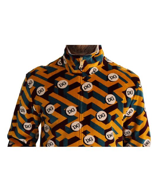 Dolce & Gabbana Black Multicolor Velvet Dg Logo Mens Sweater Jacket for men