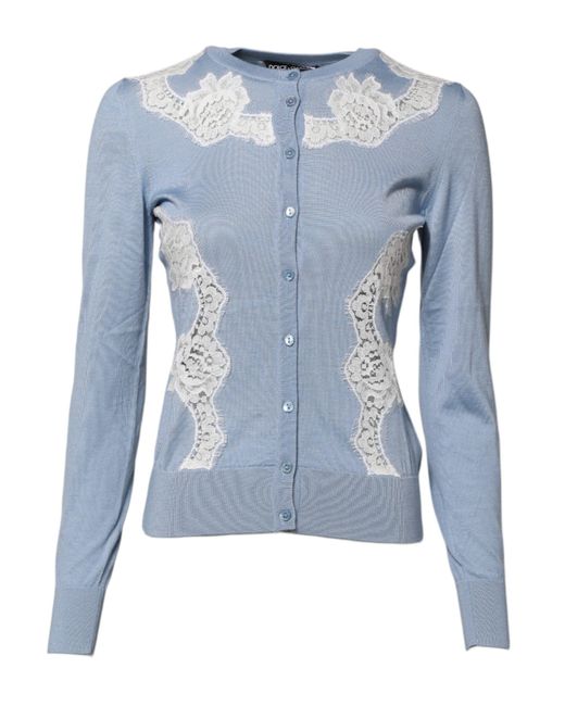 Dolce & Gabbana Blue Floral Lace Detailing Cardigan Sweater