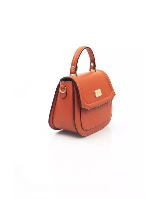 Baldinini Orange Elegant Red Leather Shoulder Bag With Golden Accents