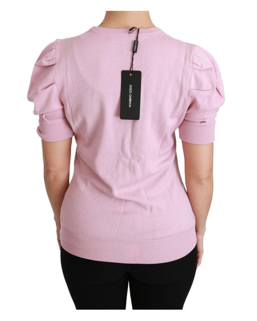 Dolce & Gabbana Pink Floral Embroidered Blouse Wool Top