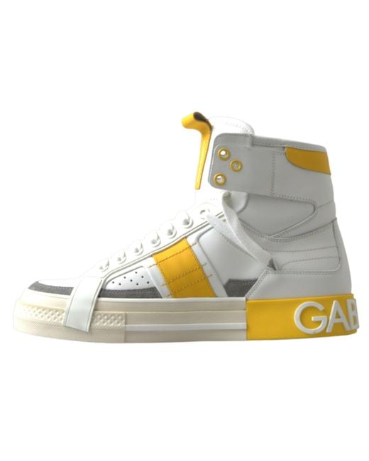 Dolce & Gabbana Black Multicolor Colorblock Leather High Top Sneakers Shoes
