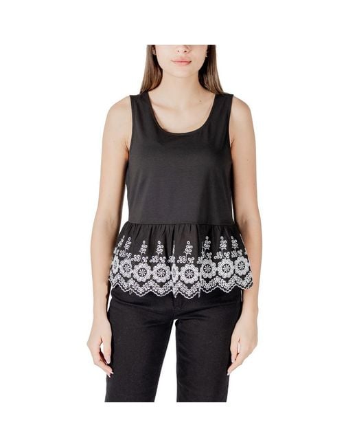 Ichi Black Cotton Tank Top