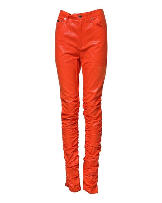 Dolce & Gabbana Red Orange Cotton High Waisted Denim Jeans for men