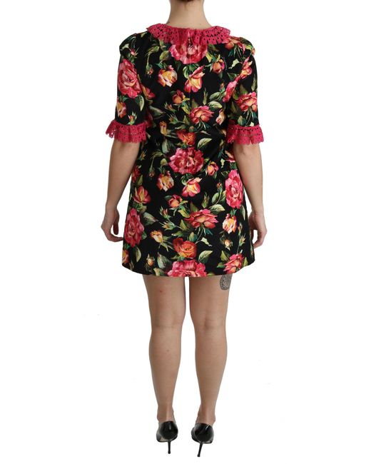Dolce & Gabbana Black Dolce Gabbana Floral Pink Lace A-line Shift Mini Dress