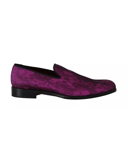 Dolce & Gabbana Purple Silk Pattern Loafers for men
