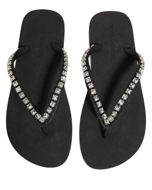 Dolce & Gabbana Black Embellished Rubber Flip Flops Men Shoes for men
