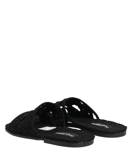 Dolce & Gabbana Black Fabric Woven Slides Sandals Flats Shoes for men